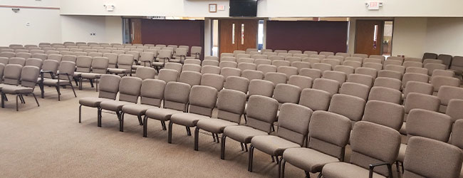 Church chairs in rows