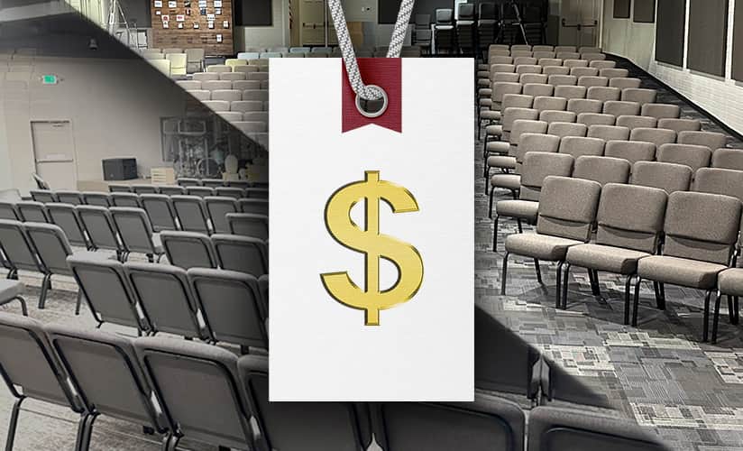 Price tag with images of chairs in the background