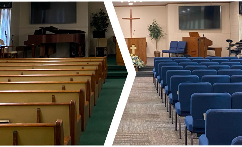 antes e depois de uma reforma em igreja