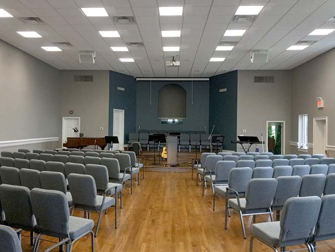 Bertolini chairs in a small, modern worship space