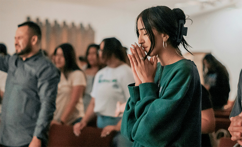Crowd enjoying worship services