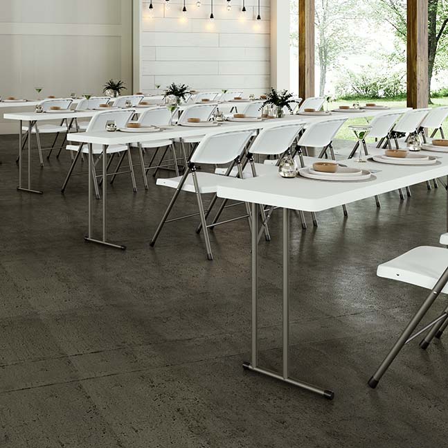 Brisa Rectangle Tables arranged in rows for an outdoor wedding
