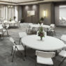 Brisa round tables arranged in a social worship setting