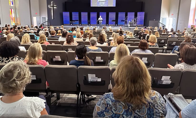 Group gathered for women's worship service