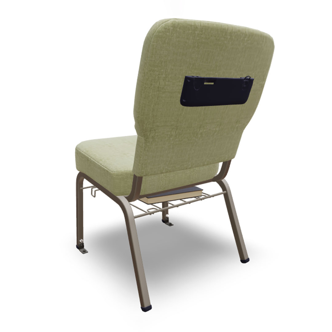 A backside view of the Impressions chair with various accessories