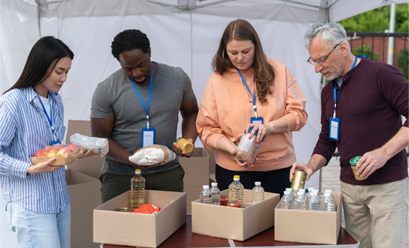 Community volunteers working a food drive