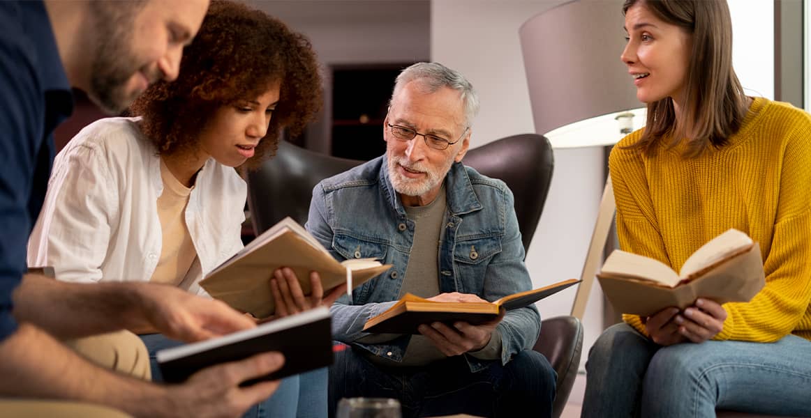 Church attendees of various ages in a bible study setting