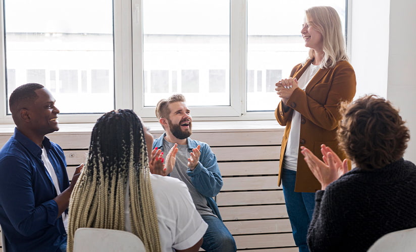 church members chatting in a group